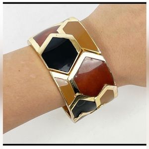 Lanvin Vintage Gold Enamel Cuff Bangle Bracelet